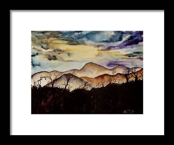 Fog Framed Print featuring the painting Misty Mountains by Lil Taylor