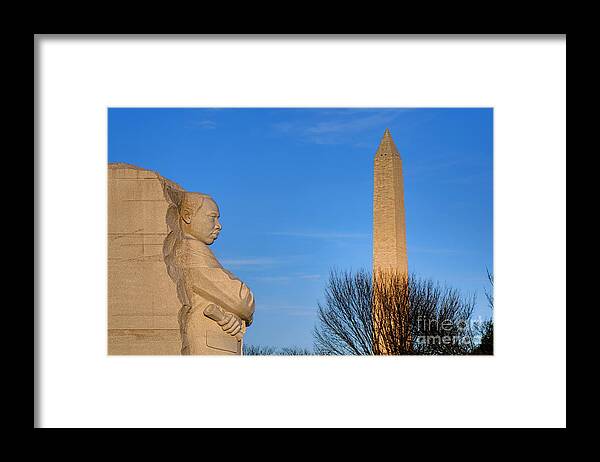 Washington Framed Print featuring the photograph MLK and Washington Monuments by Olivier Le Queinec