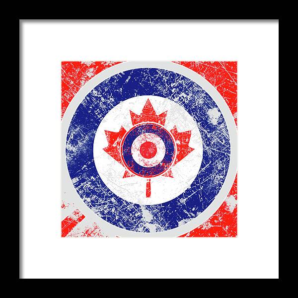 Mod Framed Print featuring the digital art Mod Roundel Canadian Maple Leaf in Grunge Distressed Style by Garaga Designs
