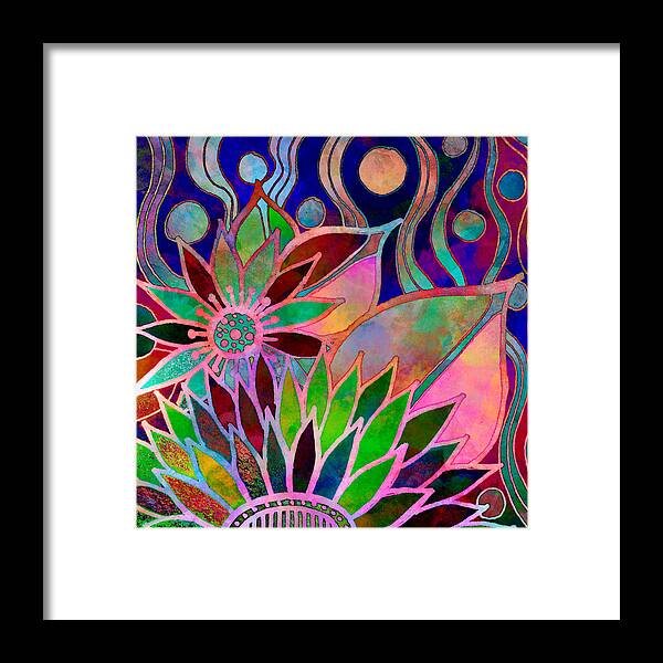 Flowers Leaves Colorful Framed Print featuring the painting Modern floral by Robin Mead