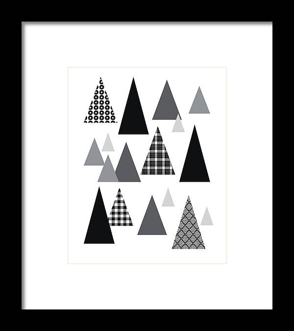 Black And White Framed Print featuring the mixed media Modern Triangle Trees- Art by Linda Woods by Linda Woods