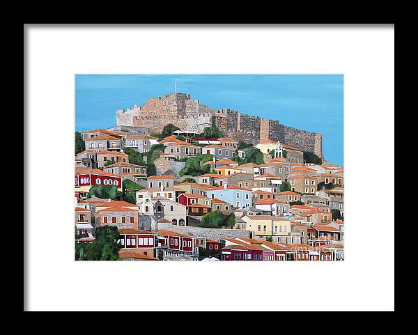 Molyvos Framed Print featuring the painting Molyvos Lesvos Greece by Eric Kempson
