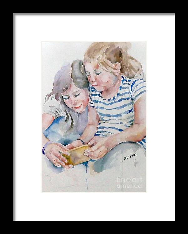Figure Framed Print featuring the painting Mommy's I-Phone by Mafalda Cento