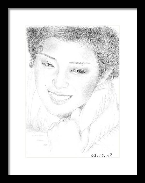 Greeting Cards Framed Print featuring the drawing Momoe Yamaguchi by Eliza Lo