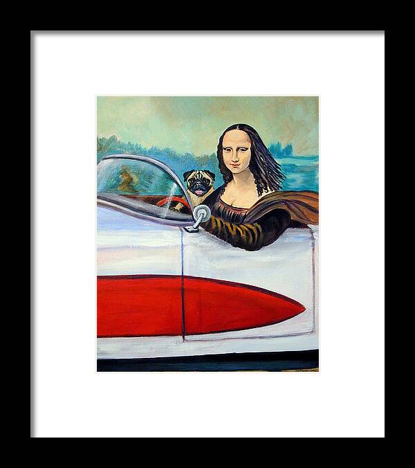 Mona Lisa Framed Print featuring the painting Mona Likes to Cut Loose on Weekends by Lyn Cook