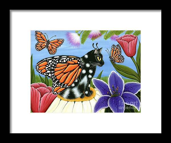 Fairy Cat Framed Print featuring the painting Monarch Butterfly Fairy Cat by Carrie Hawks