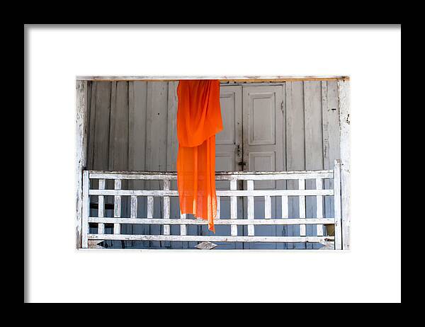 Alms Framed Print featuring the photograph Monk's robe hanging out to dry, Luang Prabang, Laos by Neil Alexander Photography