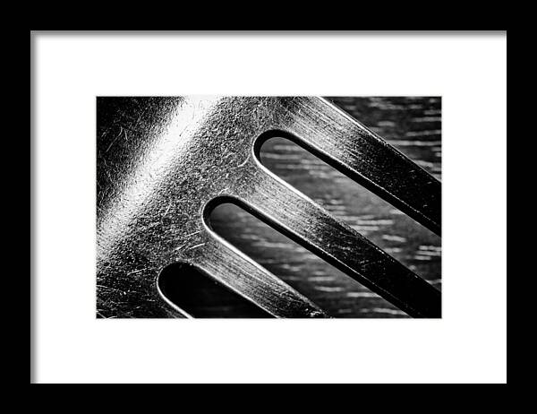 Monochrome Framed Print featuring the photograph Monochrome Kitchen Fork Abstract by John Williams