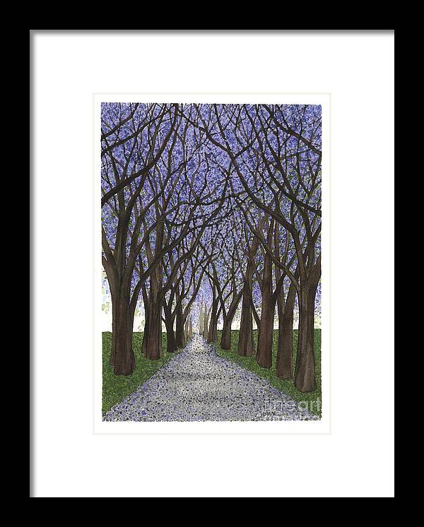 Jacarandas Framed Print featuring the painting Monrovia by Hilda Wagner