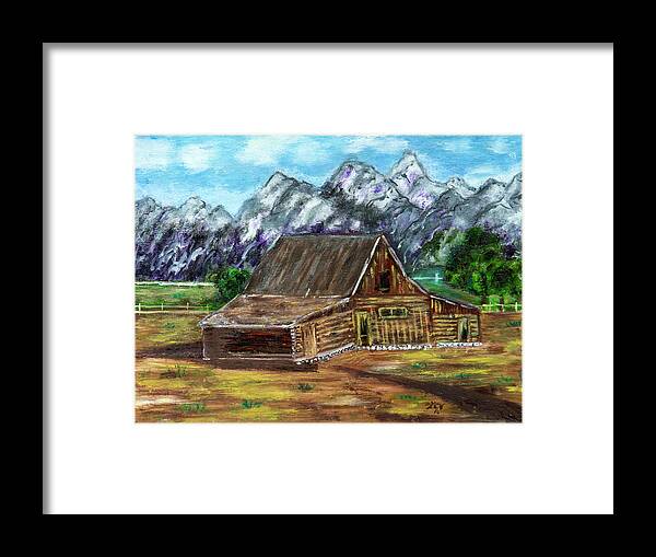 Old Barn Framed Print featuring the painting Montana Barn by Lucille Valentino