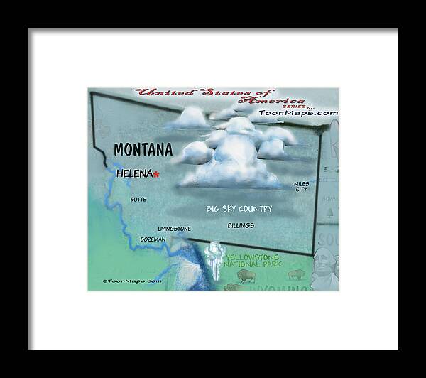 Montana Framed Print featuring the digital art Montana Fun Map by Kevin Middleton
