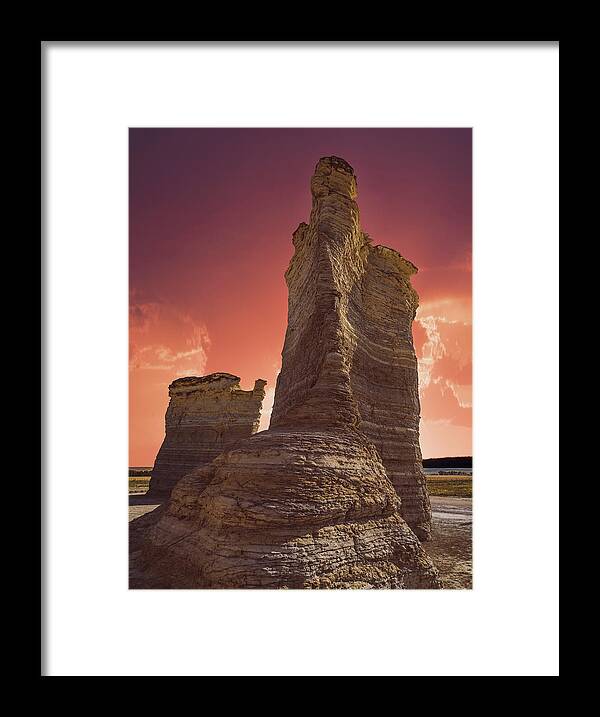 Monument Rock Framed Print featuring the photograph Monument Rock Sunset by Hal Mitzenmacher