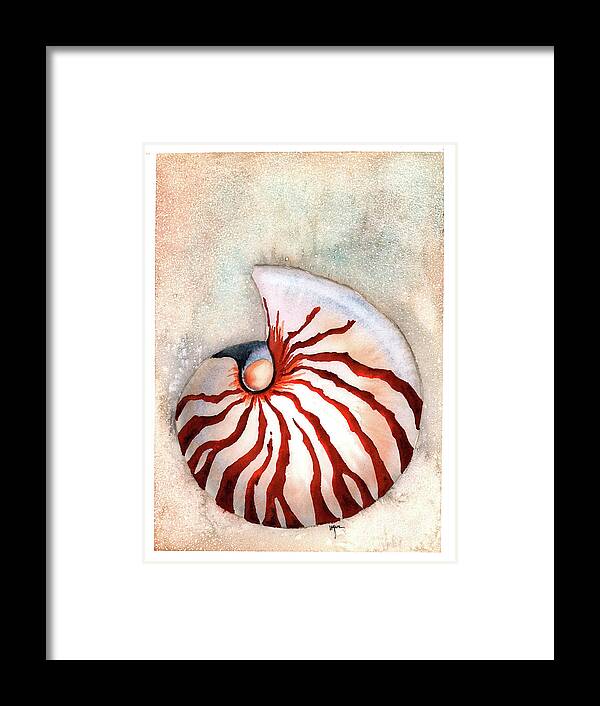 Seahell Framed Print featuring the painting Moon Nautilus by Hilda Wagner