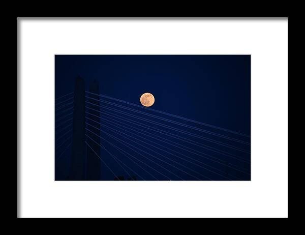 Moon Framed Print featuring the photograph Moon over Bridge by Jerry Cahill