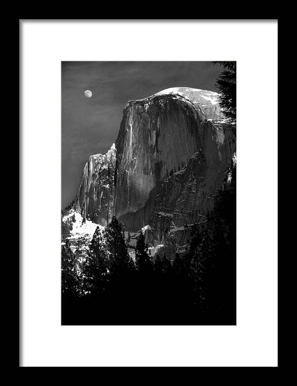 Half Dome Framed Print featuring the photograph Moon Over Half Dome by Jim Dohms
