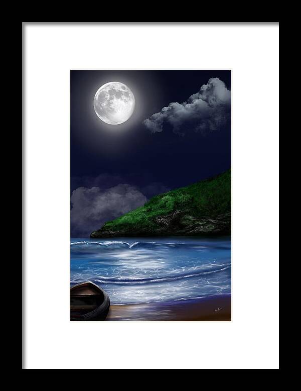 “moon Over The Cove” Framed Print featuring the digital art Moon Over the Cove by Mark Taylor