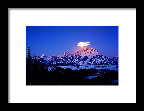 Moon Sets At The Snake River Overlook In The Tetons Salani Framed Print featuring the photograph Moon Sets at the Snake River Overlook in the Tetons by Raymond Salani III