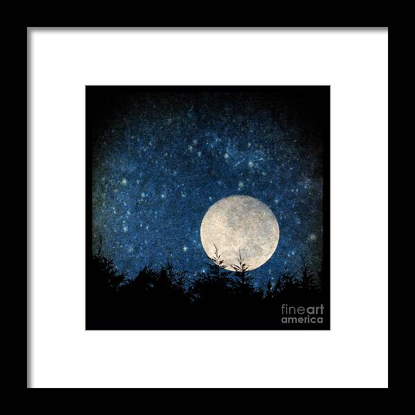 Moon Framed Print featuring the photograph Moon, tree and stars by Clayton Bastiani