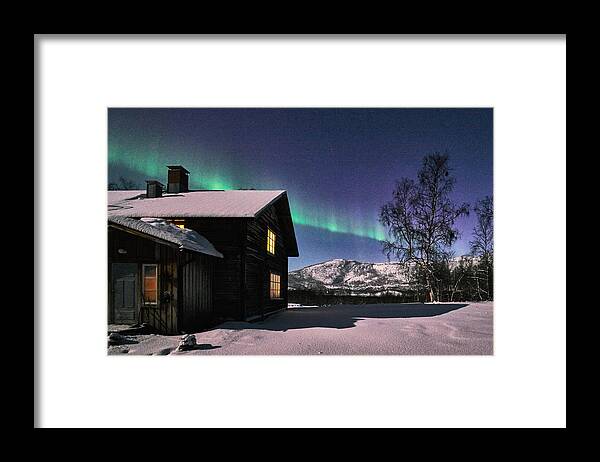 Moonlight Framed Print featuring the photograph Moonlight and Northern Lights by Pekka Sammallahti