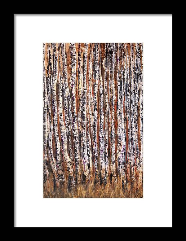 Aspens Framed Print featuring the painting Moonlight Aspens by Sheila Johns