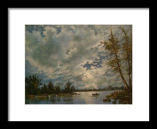 Lake Framed Print featuring the painting Moonlight Bay by Tom Shropshire
