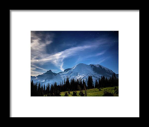 Mt Framed Print featuring the photograph Moonlight on MT Rainier by Rob Green