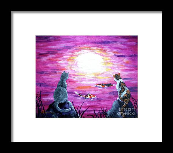 Zen Framed Print featuring the painting Moonlight on Pink Water by Laura Iverson
