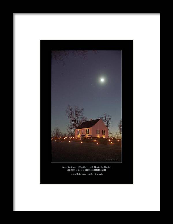 Dunker Church Framed Print featuring the photograph Moonlight over Dunker Church 96 by Judi Quelland