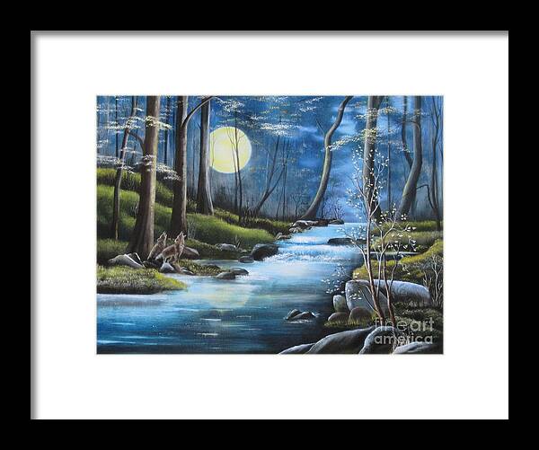 Wolves Framed Print featuring the painting Moonlight Serenade by RJ McNall