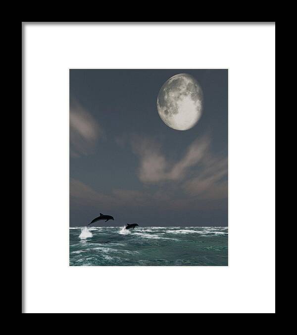 Oceans Framed Print featuring the digital art Moonlight Swim by Richard Rizzo