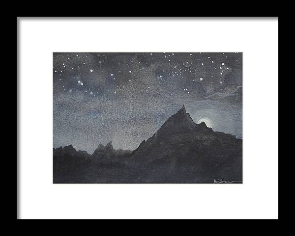 Mountains Framed Print featuring the painting Moonlit Tor by Leslie M Browning