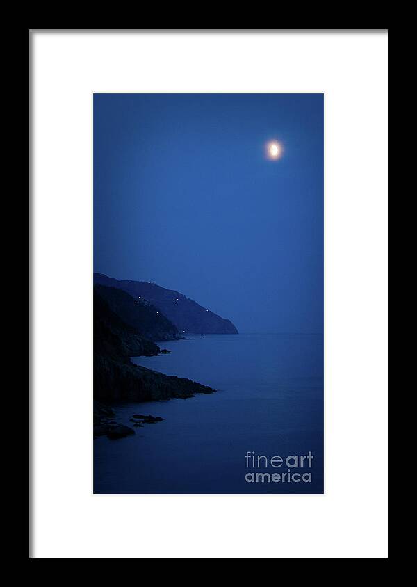 Vernazza Framed Print featuring the photograph Moonrise over Vernazza by Doug Sturgess