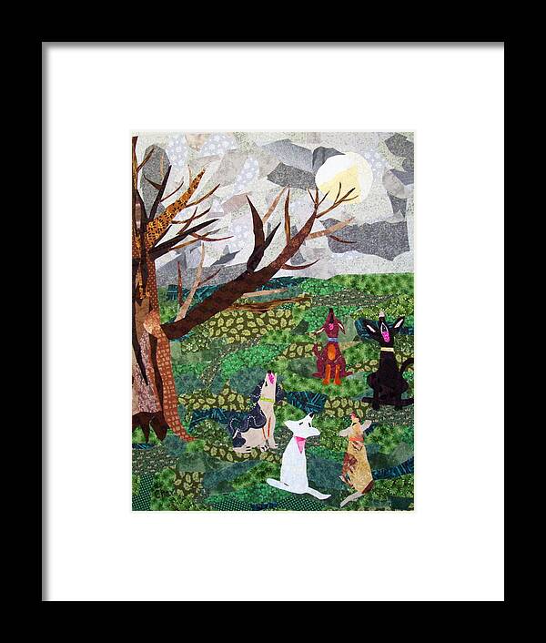 Evening Framed Print featuring the tapestry - textile Moonsong by Charlene White