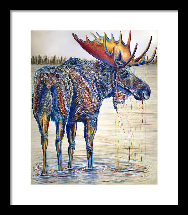 Moose Framed Print featuring the painting Moose Gathering, 2 Piece Diptych- Piece 1- Left Panel by Teshia Art