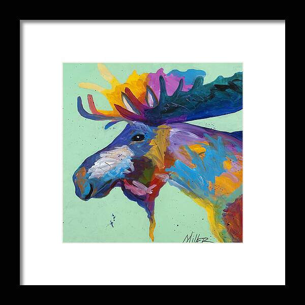 Moose Framed Print featuring the painting Moose in Green by Tracy Miller