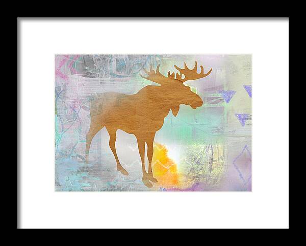 Fog Framed Print featuring the mixed media Moose in the fog by Claudia Schoen
