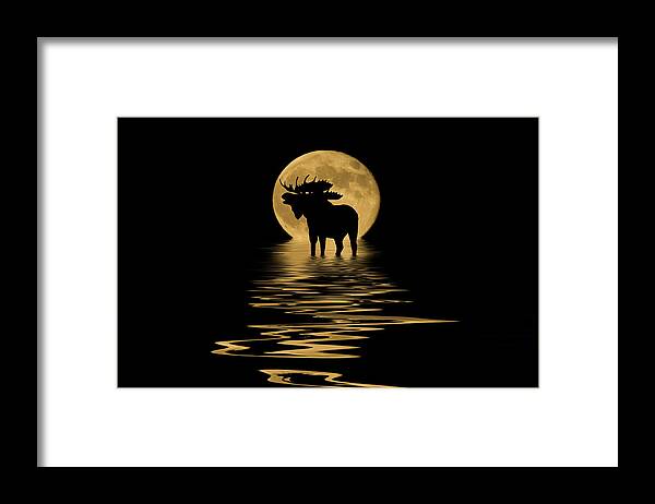Colorado Framed Print featuring the mixed media Moose in the Moonlight by Shane Bechler