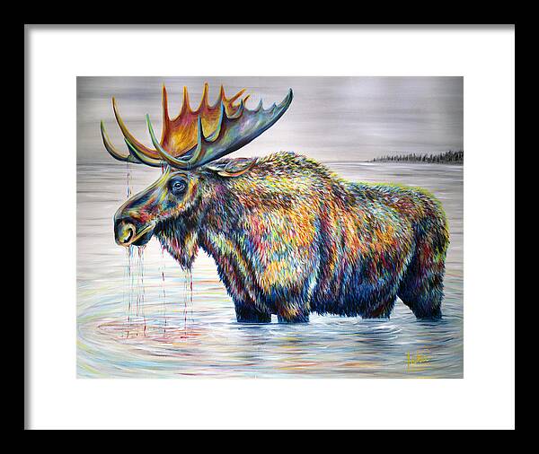 Moose Framed Print featuring the painting Moose Island by Teshia Art