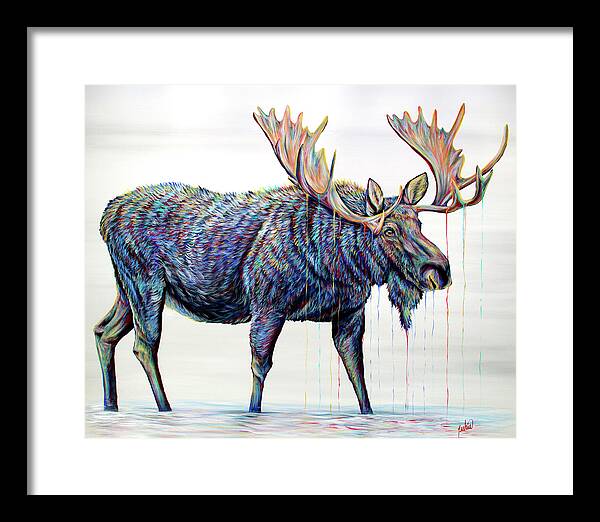Moose Framed Print featuring the painting Moose Lake by Teshia Art