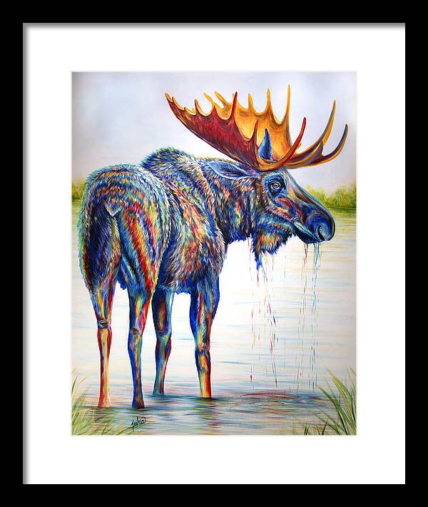 Moose Framed Print featuring the painting Moose Sighting by Teshia Art