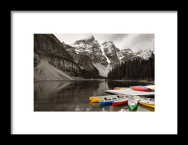 Banff Framed Print featuring the photograph Moraine Lake boat by Songquan Deng