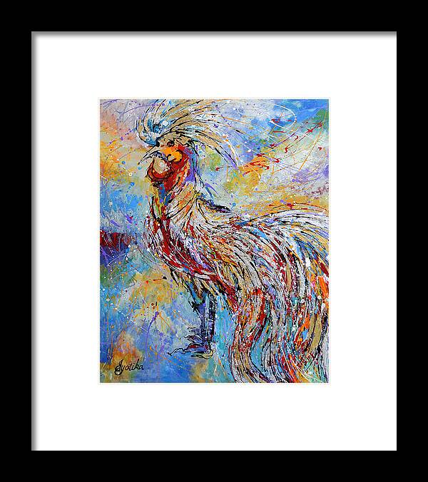 Long Tail Rooster Framed Print featuring the painting Morning Call by Jyotika Shroff
