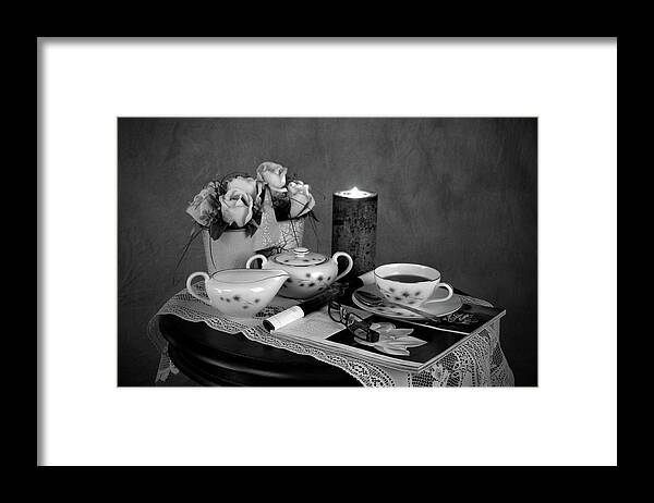 Morning Framed Print featuring the photograph Morning Coffee and Reading Magazine Time by Sherry Hallemeier