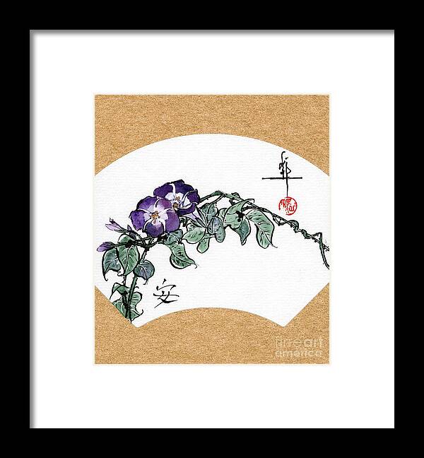 Flowers Framed Print featuring the painting Morning Glories Fan Painting by Linda Smith