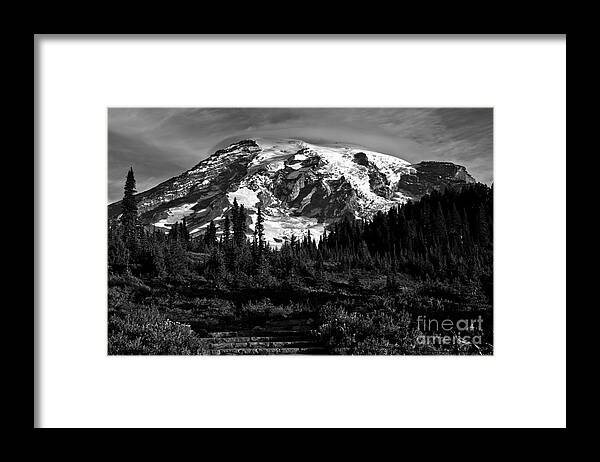 Black And White Framed Print featuring the photograph Morning Glory At Mt. Rainier - Black And White by Adam Jewell