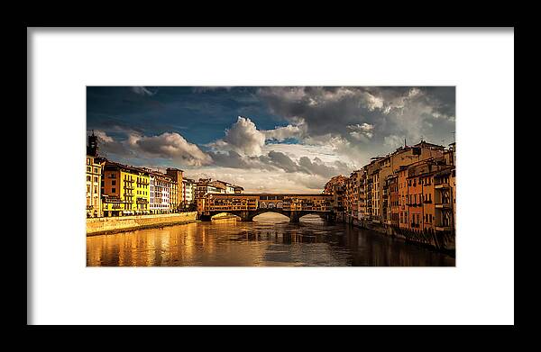 Florence Framed Print featuring the photograph Morning Glow on Ponte Vecchio by Andrew Soundarajan