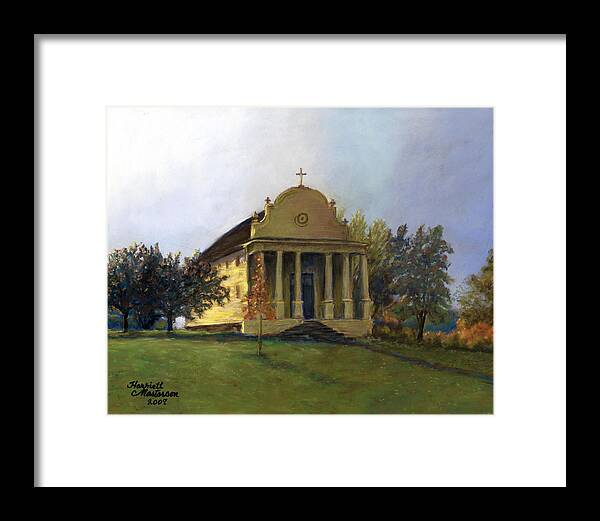 Sacred Heart Mission Framed Print featuring the pastel Morning Light at Cataldo by Harriett Masterson