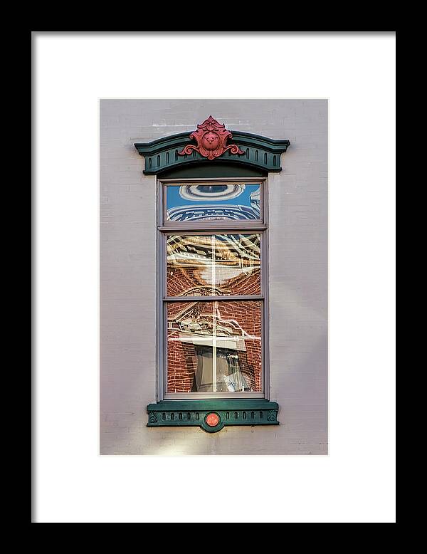 Red Bank Framed Print featuring the photograph Morning reflection In Window by Gary Slawsky