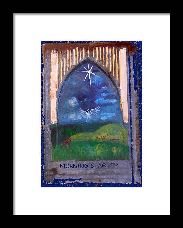 Spiritual Framed Print featuring the painting Morning Star Folk Art by Anne Cameron Cutri