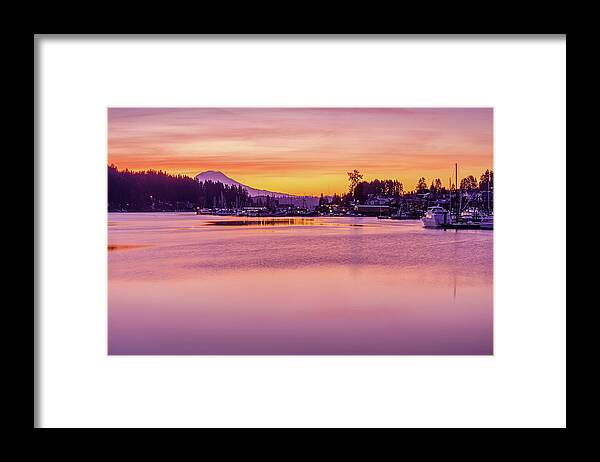 Sunrise Framed Print featuring the photograph Morning Sunrise in Gig Harbor by Ken Stanback